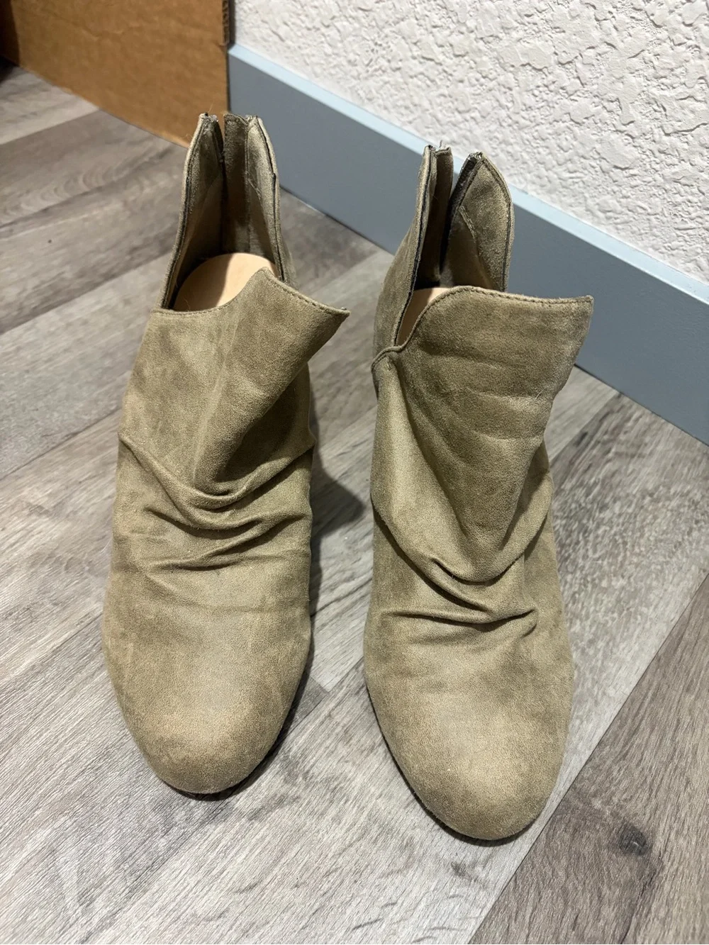 Women’s Taupe Faux Suede Wedge Ankle Booties Size 9